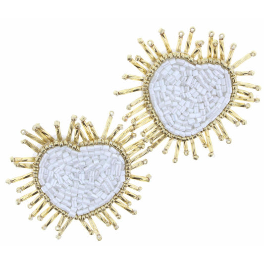 White & Gold Beaded Heart Earring