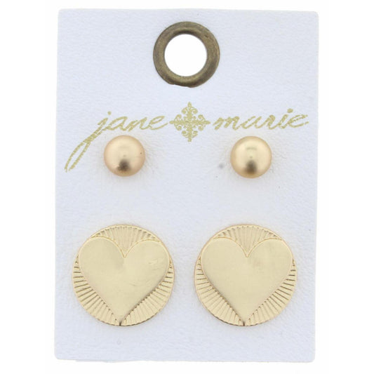 Set of 2, Gold Ball & Heart Circle Earring