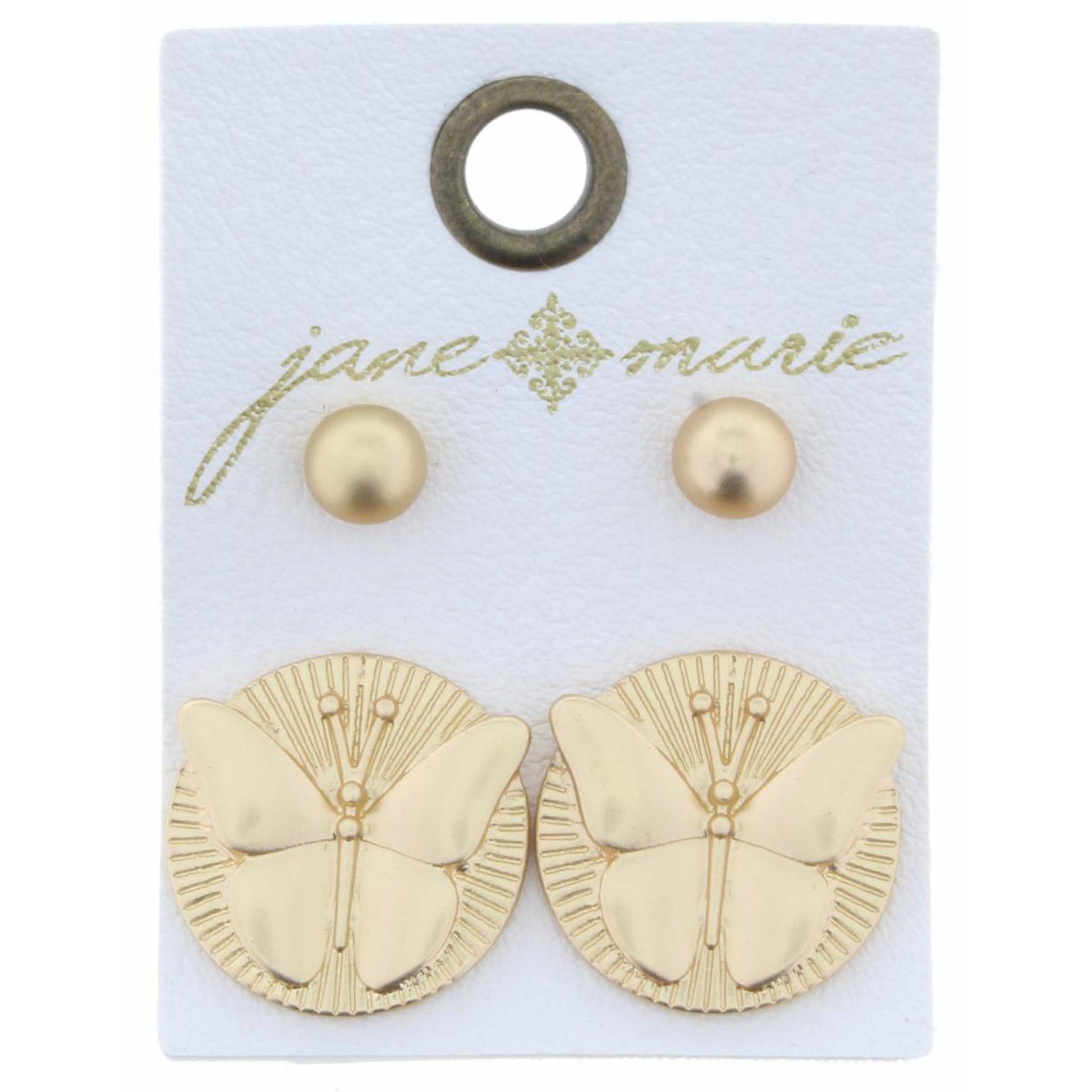 Set of 2, Gold Ball & Butterfly Circle Earring