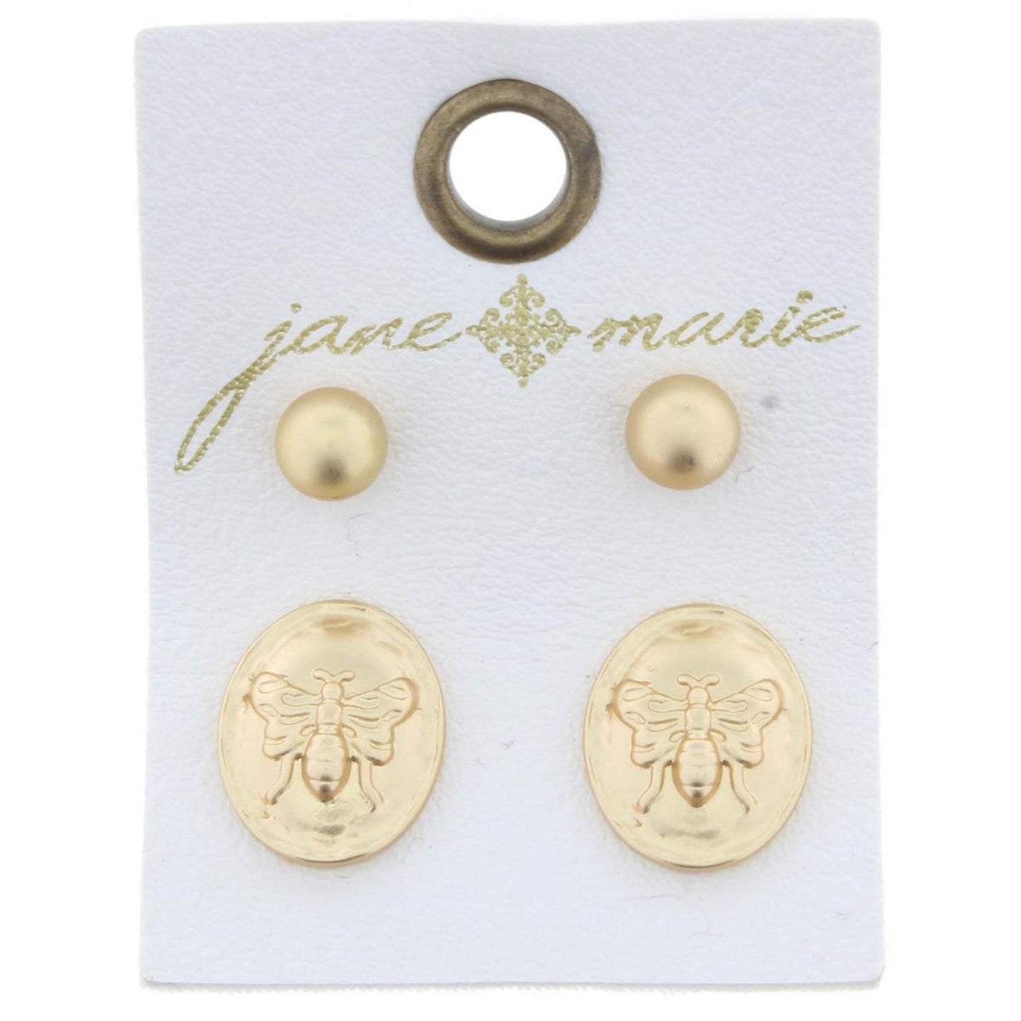 Set of 2, Gold Ball & Bee Oval Earring