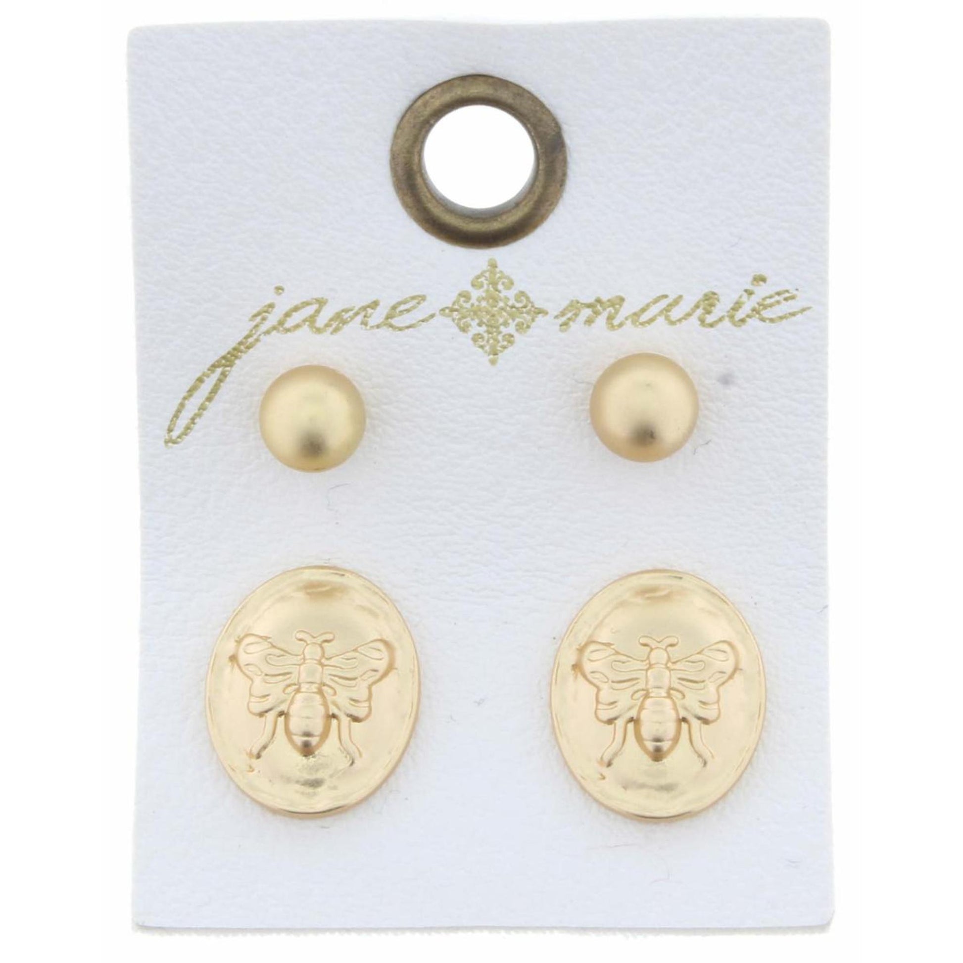 Set of 2, Gold Ball & Bee Oval Earring