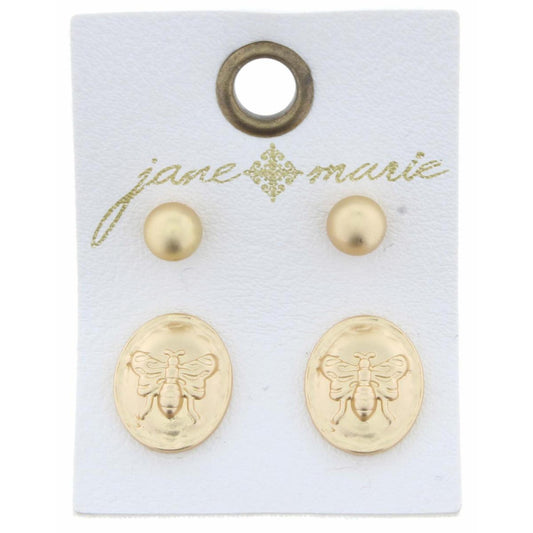 Set of 2, Gold Ball & Bee Oval Earring