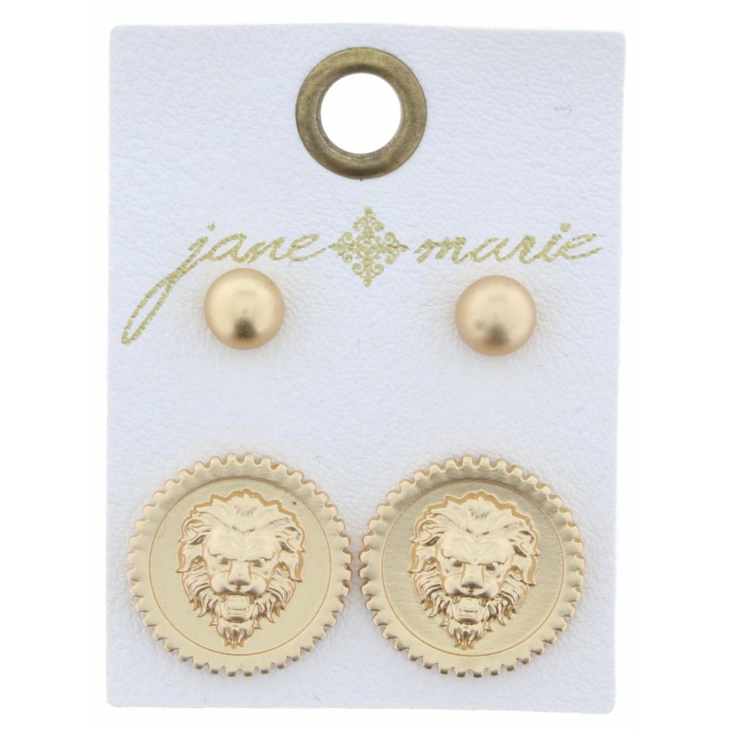 Set of 2, Gold Ball & Lion Circle Earring