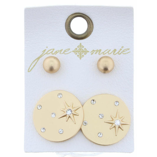 Set of 2, Gold Ball & Star with Crystal Accents Circle Earring