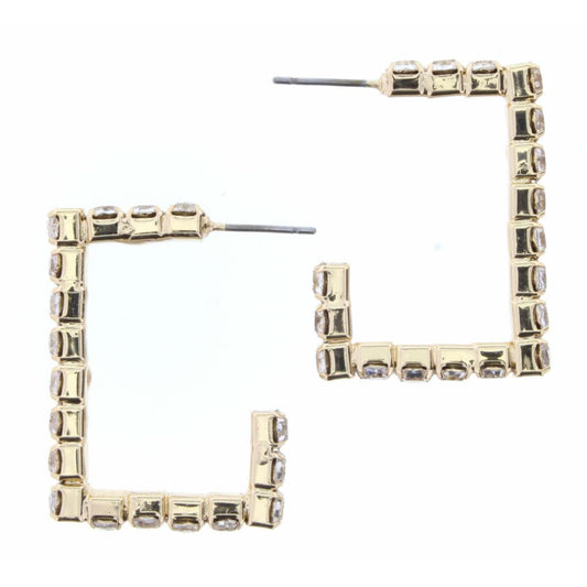 Gold Partial Square with Crystals Earring