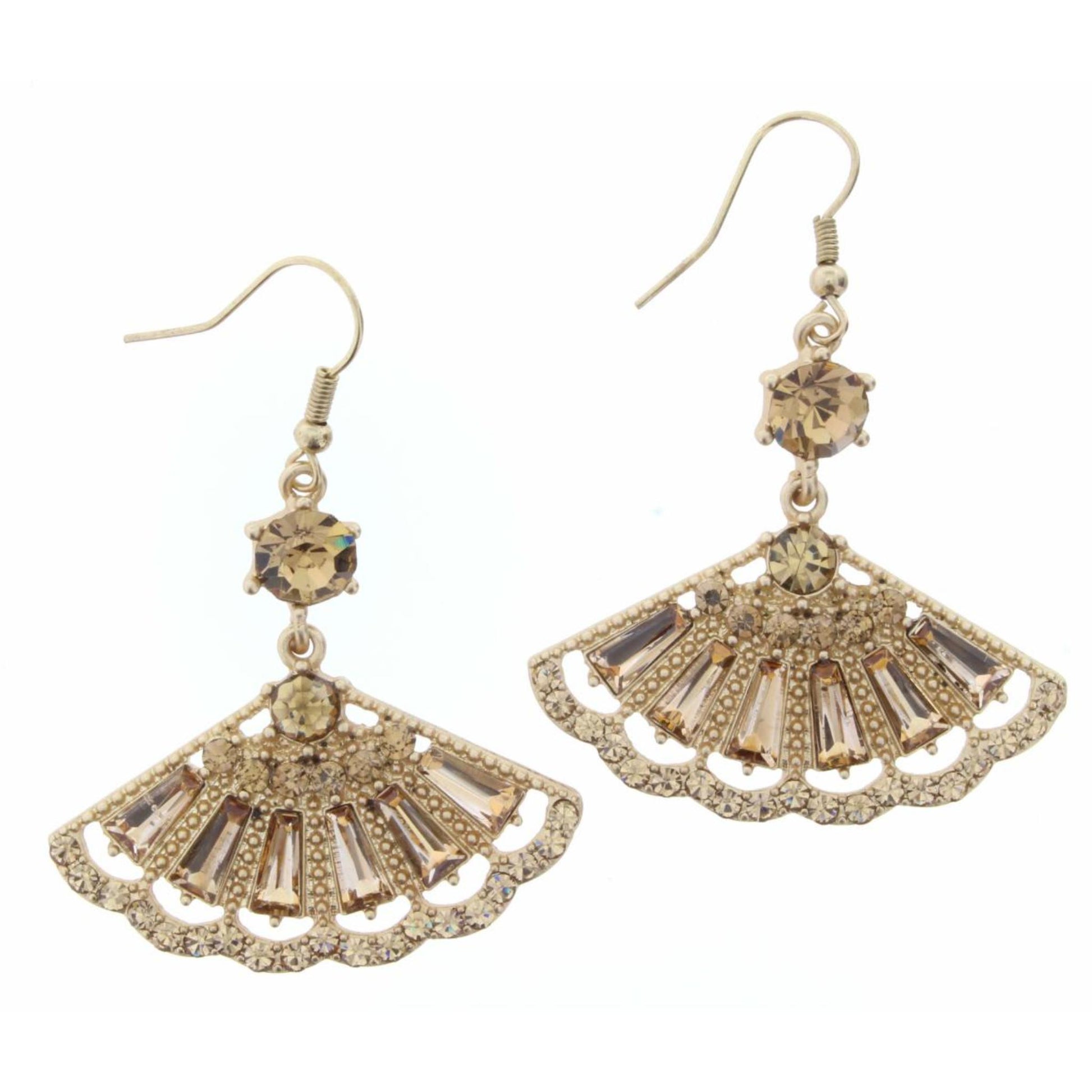 Topaz Crystal Circle with Gold & Champagne Fan Earring