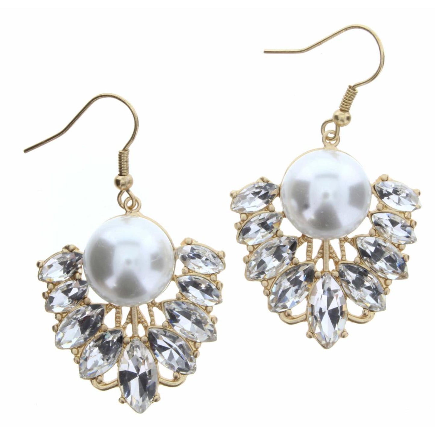 Pearl Cabachon with Crystal Bottom Fan Earring