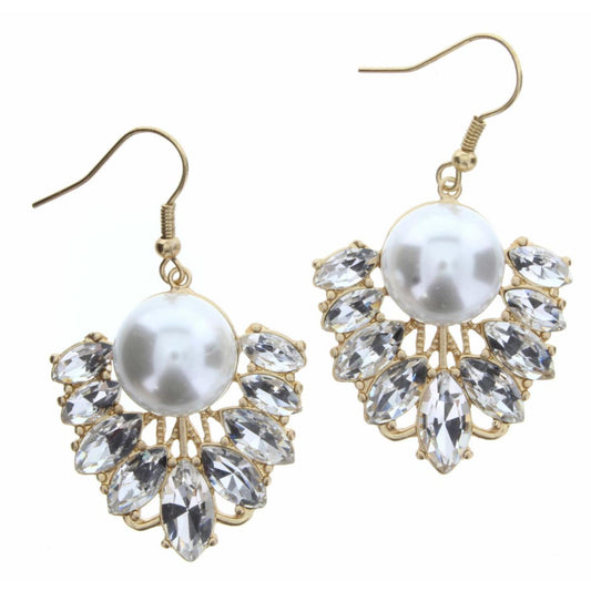 Pearl Cabachon with Crystal Bottom Fan Earring