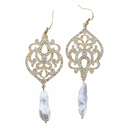 Crystal Filagree with Pearl Drop Earring