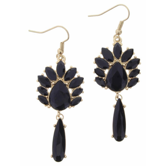 Jet Crystal Pointed Teardrop Fan with Jet Crystal Teardrop and Dangle Earring