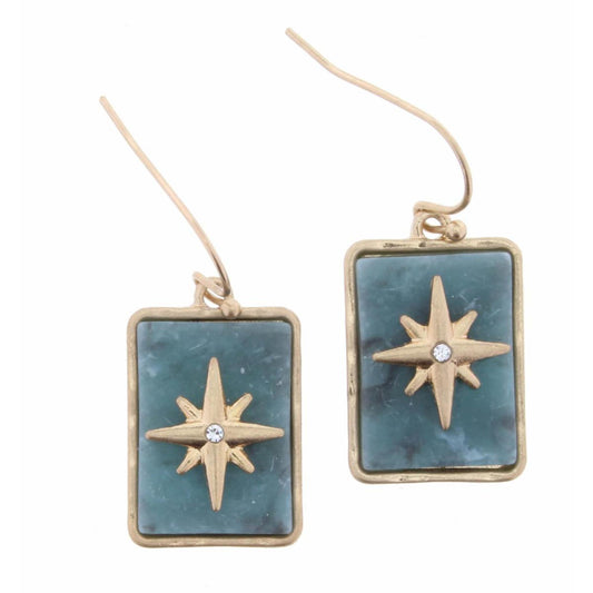 Rectangle Amazonite Stone with Gold Starburst Earring