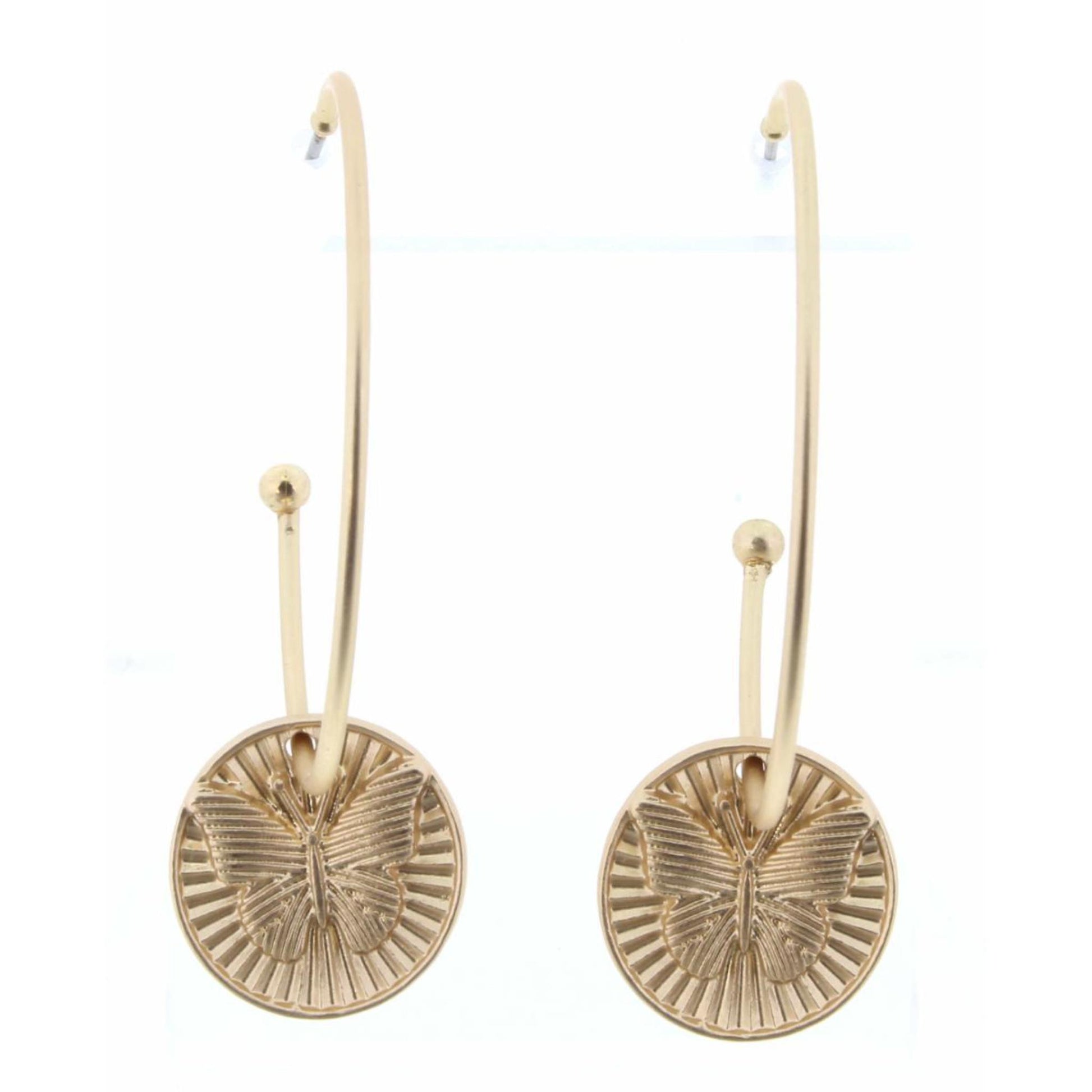 Gold Hoop with Butterfly on Disk Earring