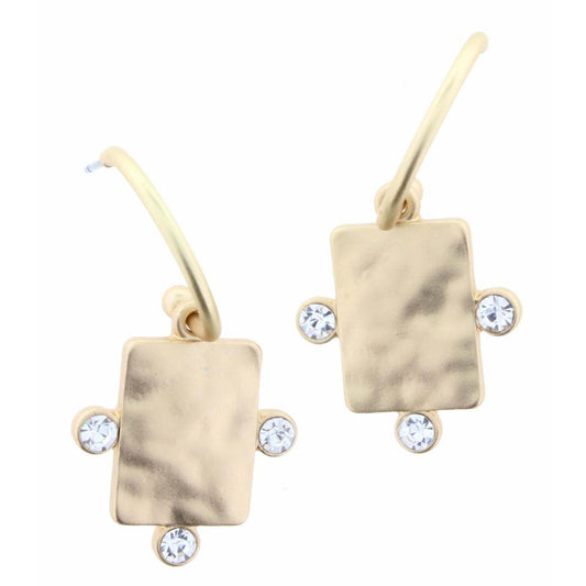 Small Hoop with Gold Rectangle & Clear Crystal Circle Accents Earring