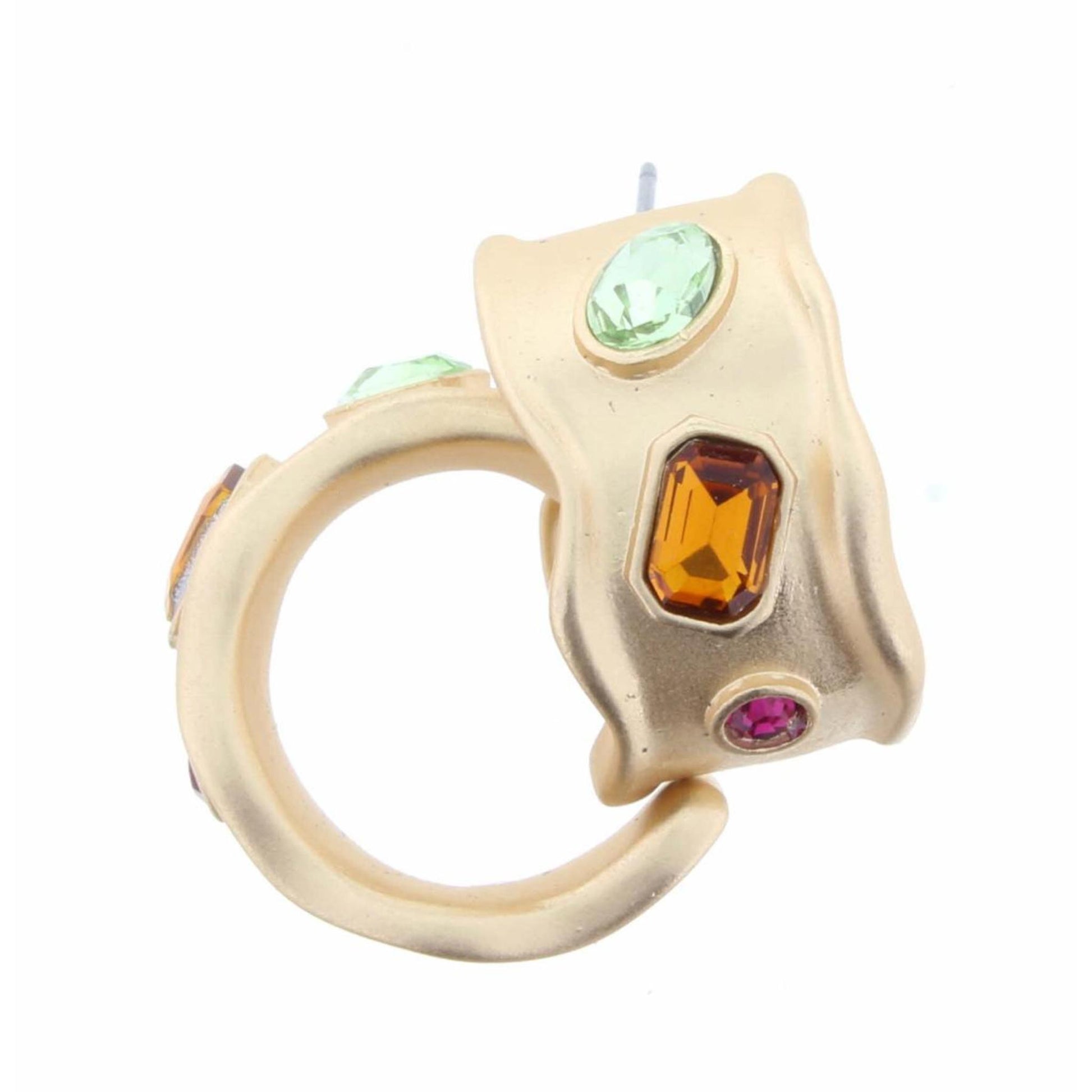 Gold Wavy Hoop With Multi Colored Crystal Inlay Earring