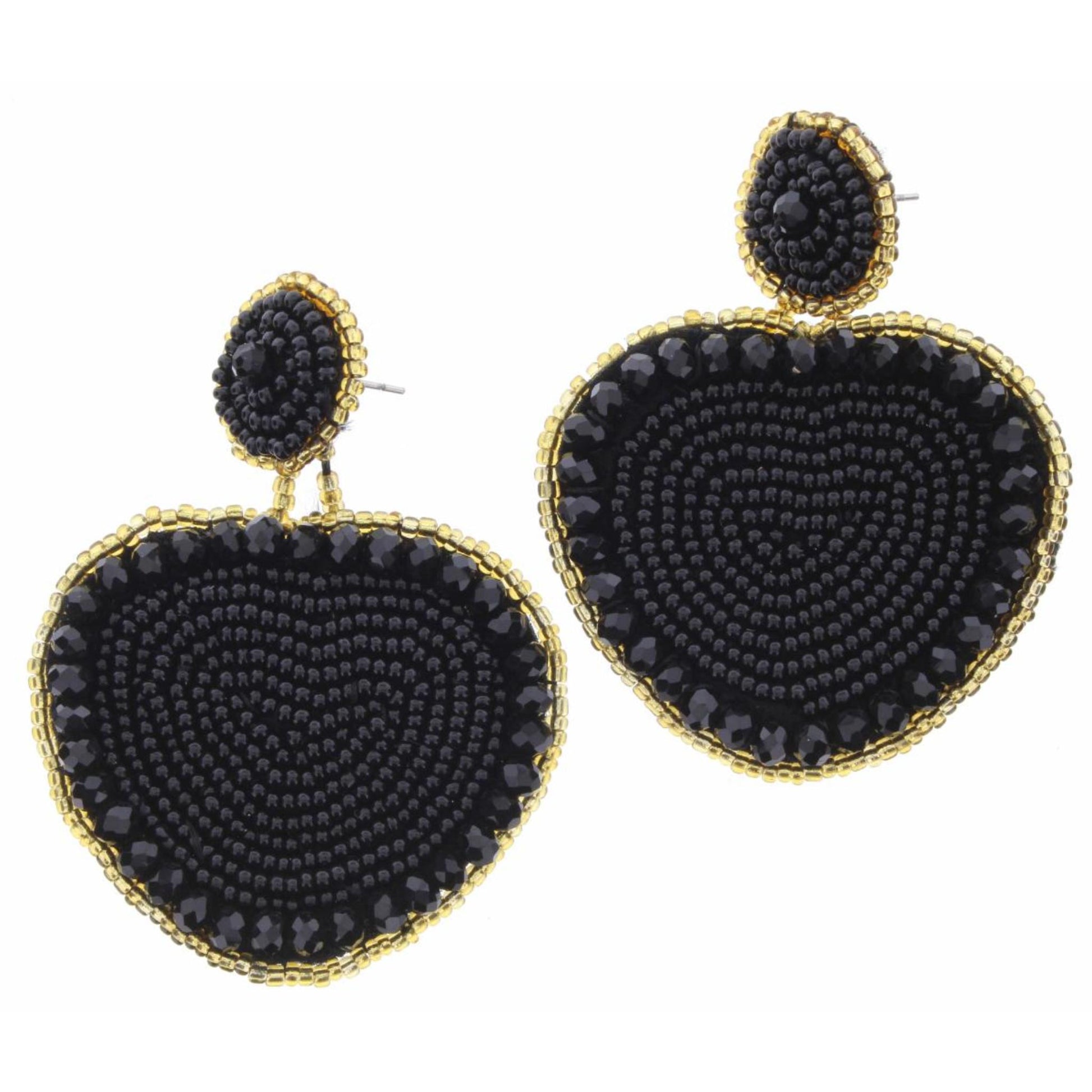 Jet & Gold Beaded Heart Earring