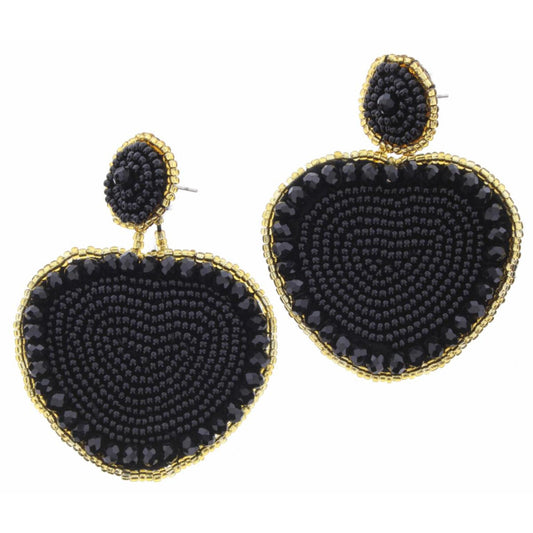 Jet & Gold Beaded Heart Earring