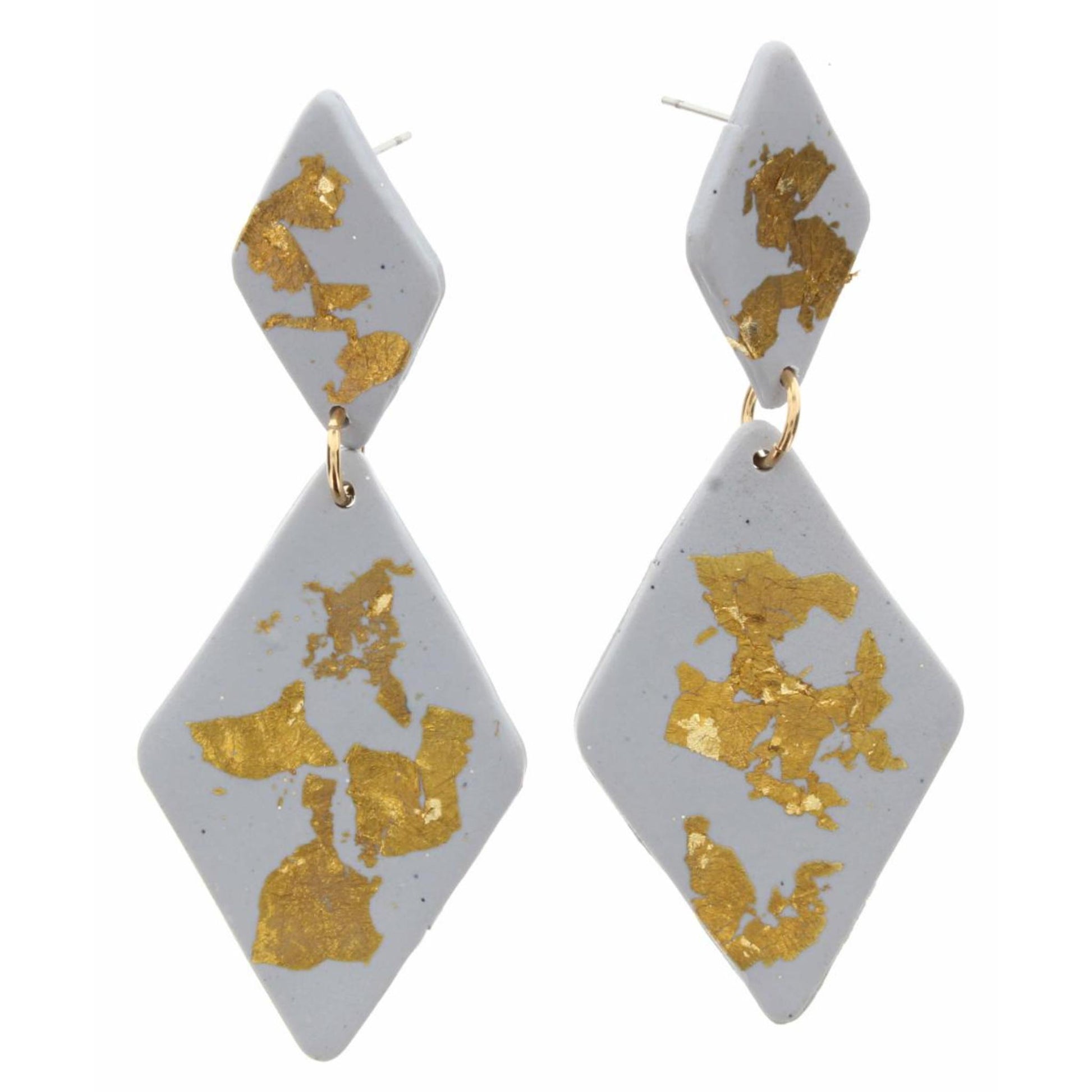 Grey with Gold Foil Double Diamond Shaped Earring