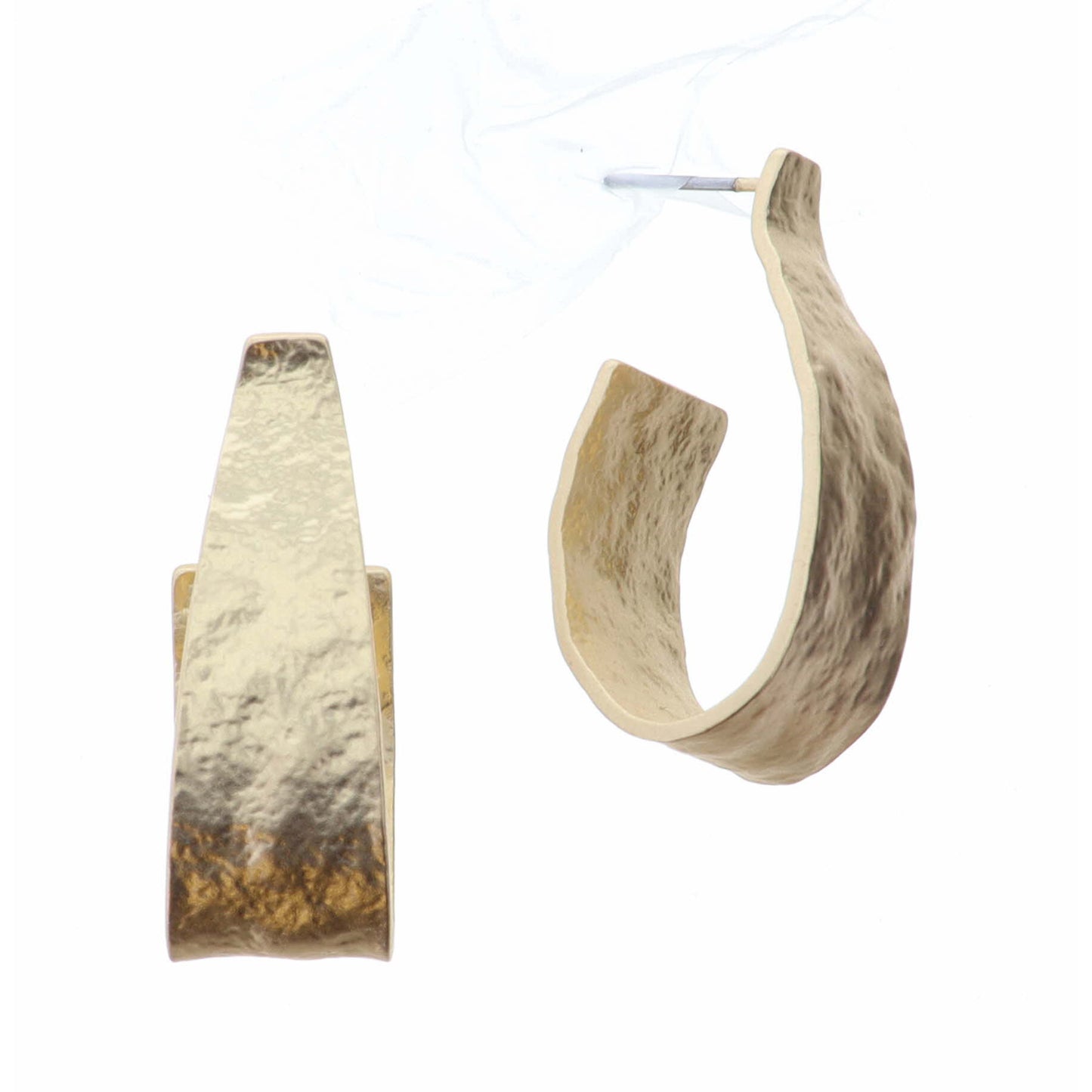 Gold Textured Curved Hoop Earring