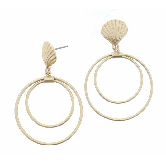 Gold Shell Post with Two Circles Earring