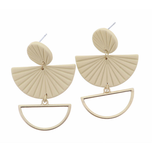 Cream Circle Post with Cream Half Circle with Gold Open Half Circle Earring
