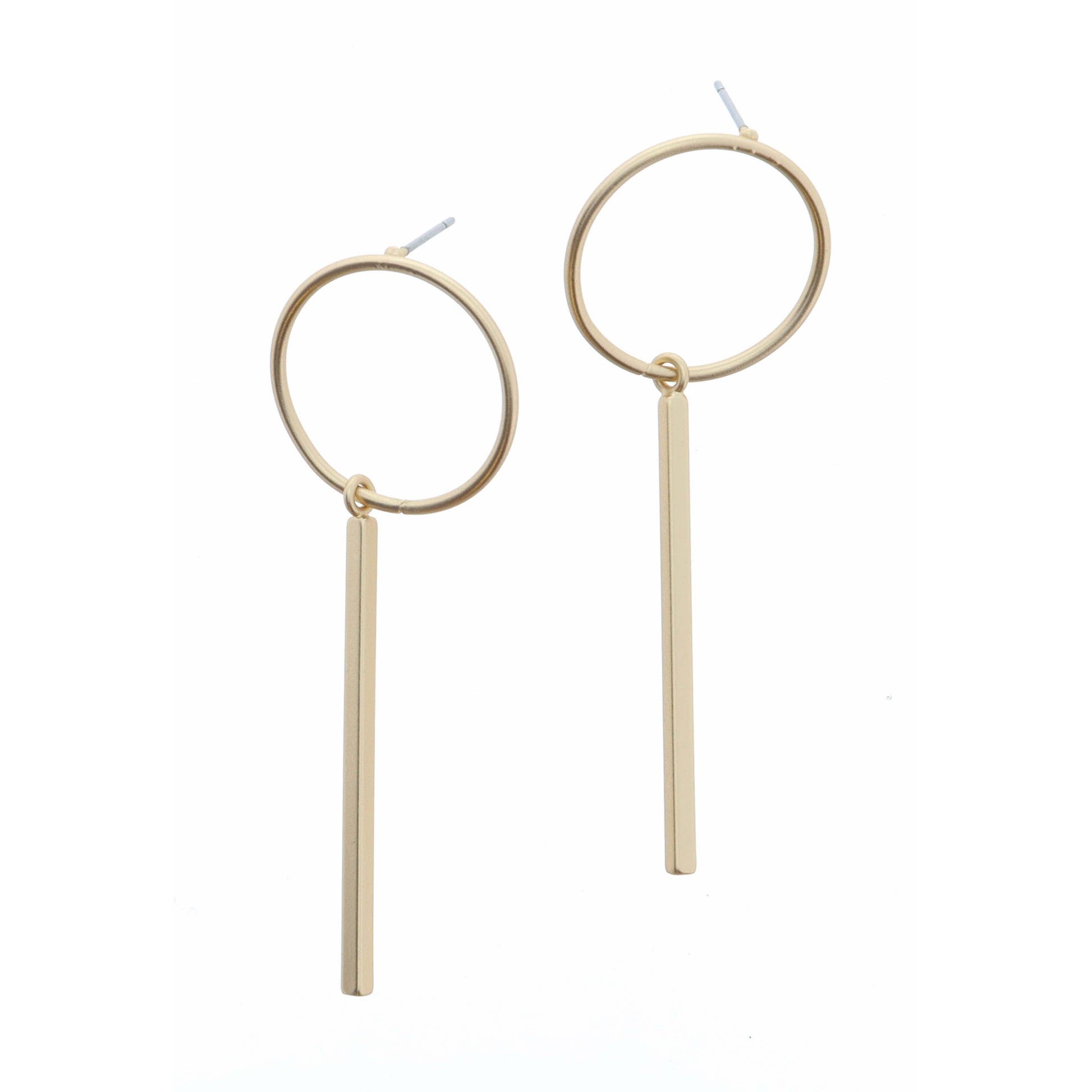 Gold Open Circle Post with Rectangle Drop Earring