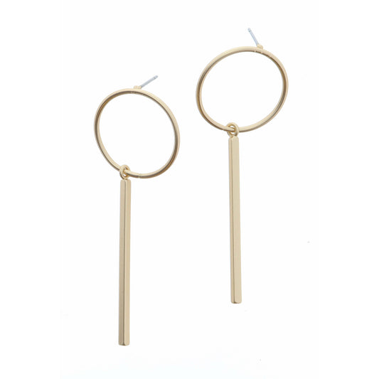 Gold Open Circle Post with Rectangle Drop Earring