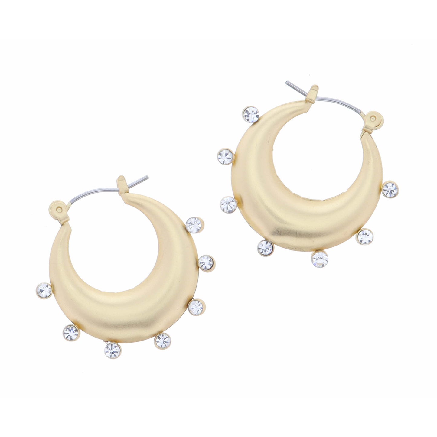 Gold Crescent with Clear Crystal Studded Accents Earring