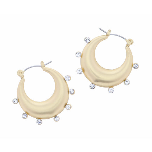 Gold Crescent with Clear Crystal Studded Accents Earring