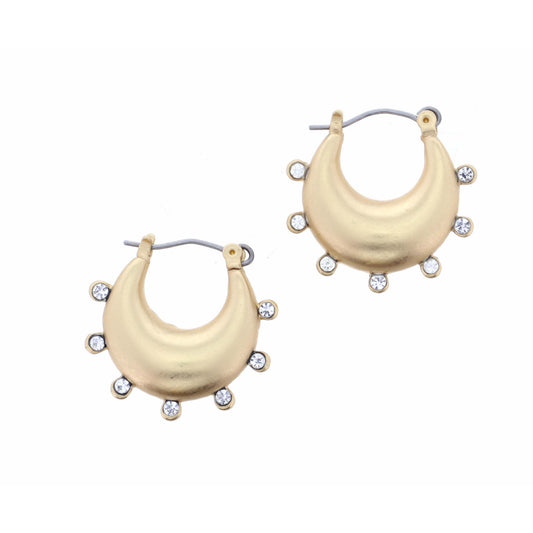 Gold Crescent with Clear Crystal Studded Accents Earring