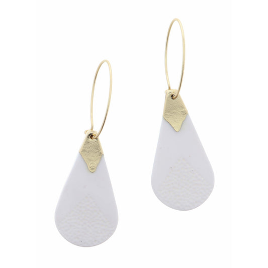 Gold Wire Hoop with Light Grey Teardrop Earring