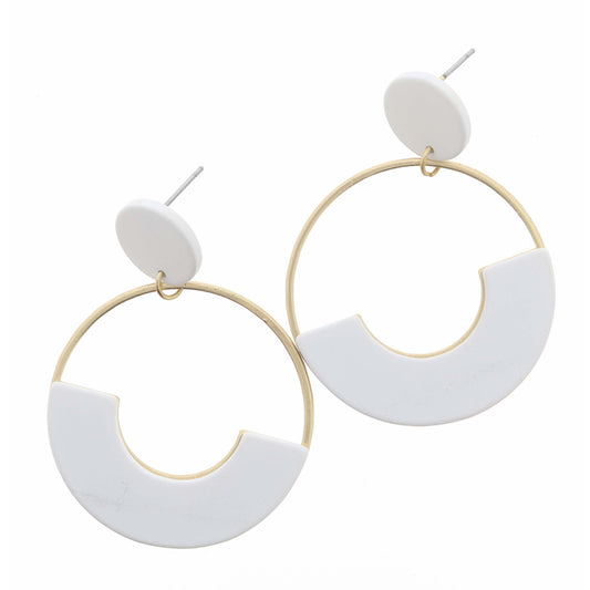 White Circle Post with Open Gold Circle & White Accent Earring