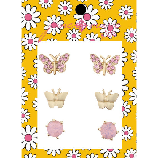 Kids Pink Crystal Butterfly, Gold Butterfly, Pink Crystal Earring