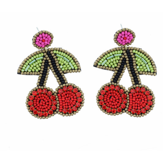 Seed Bead Cherries Earring
