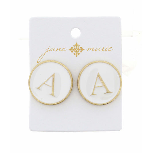 White Epoxy "A" Initial Earring