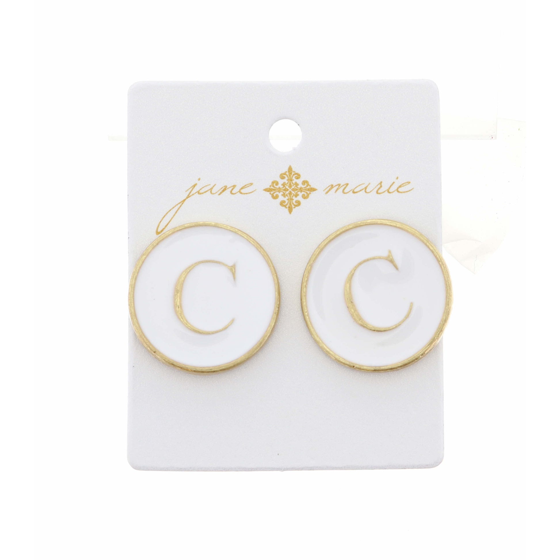 White Epoxy "C" Initial Earring
