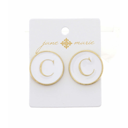 White Epoxy "C" Initial Earring