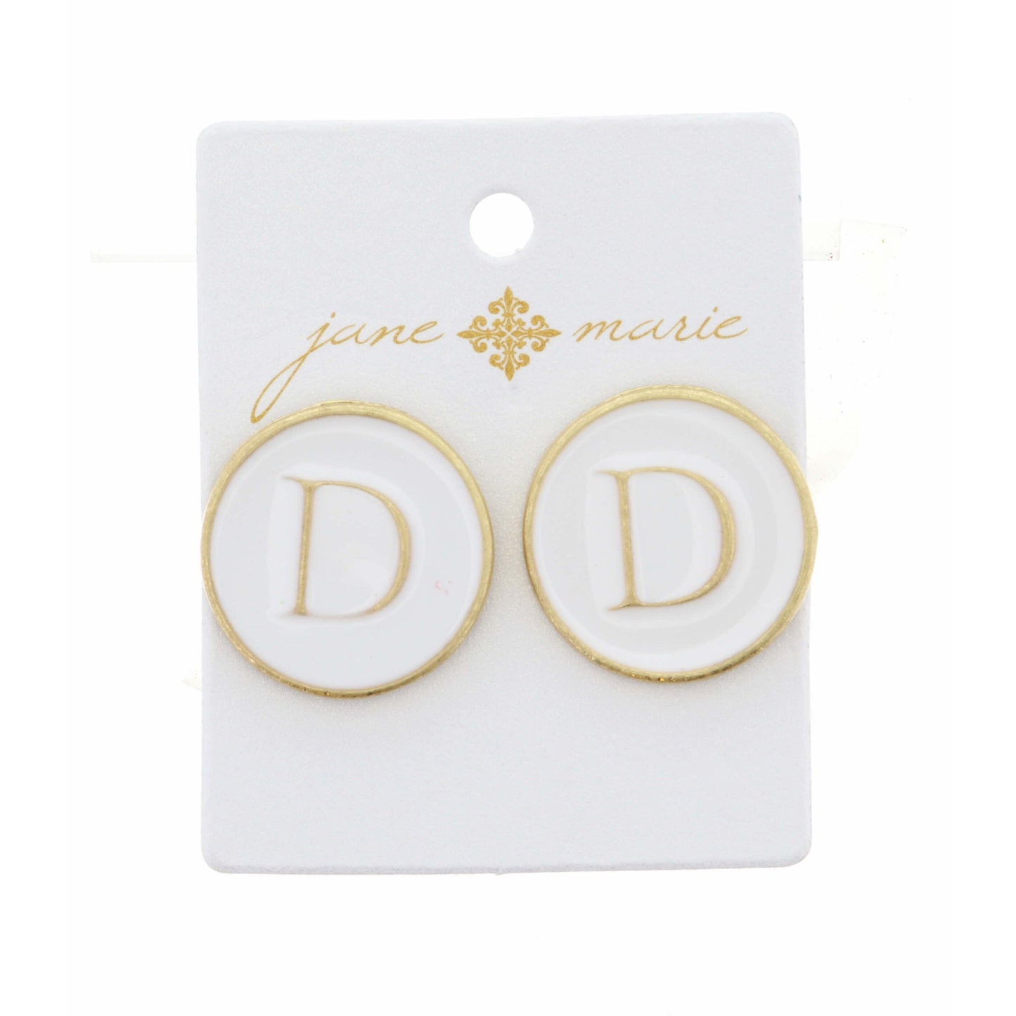 White Epoxy "D" Initial Earring