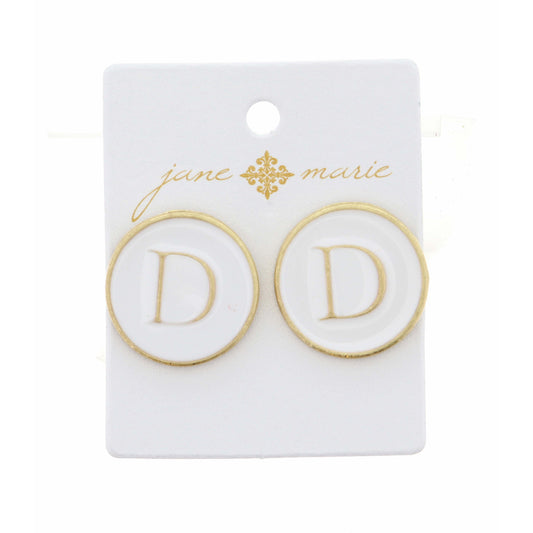 White Epoxy "D" Initial Earring