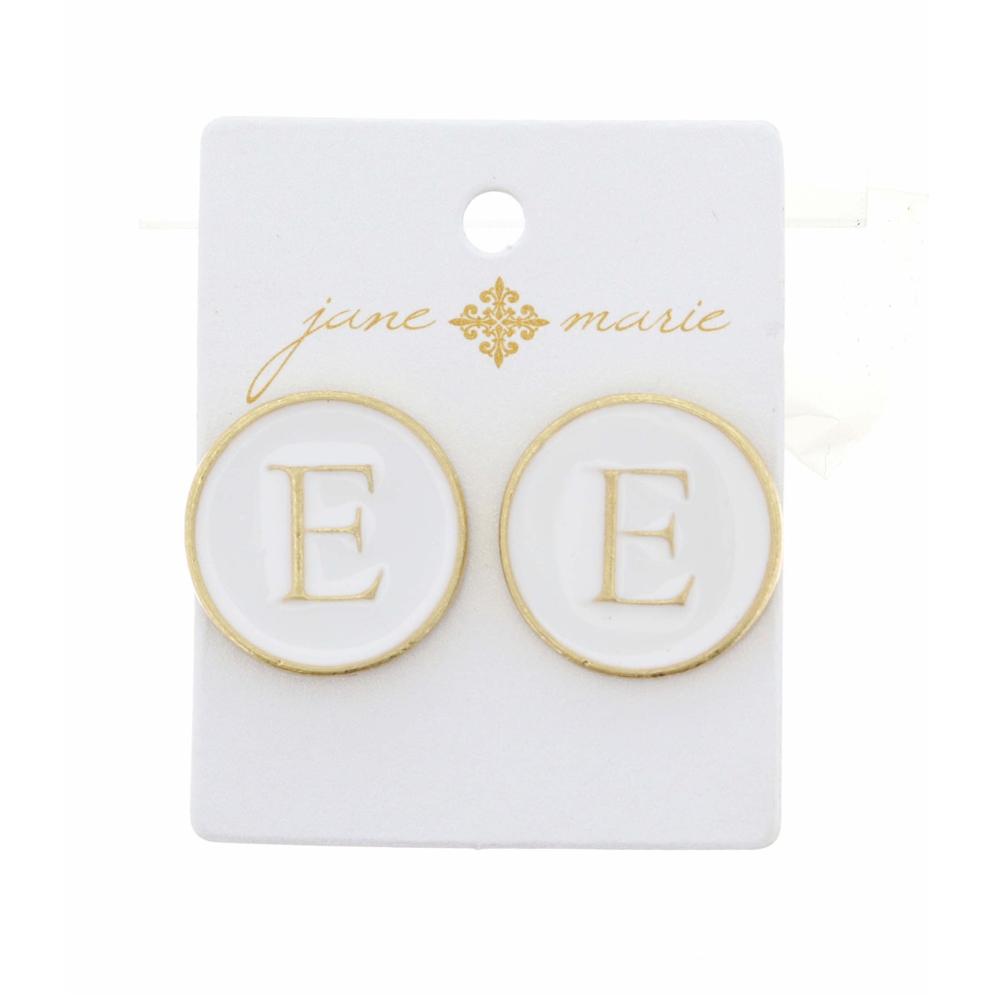 White Epoxy "E" Initial Earring