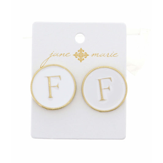 White Epoxy "F" Initial Earring