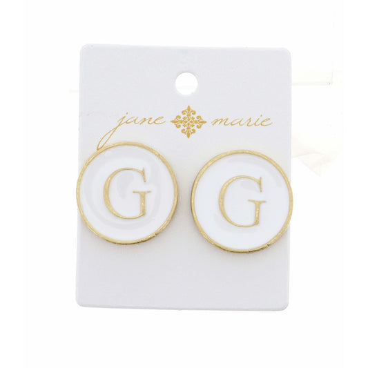 White Epoxy "G" Initial Earring