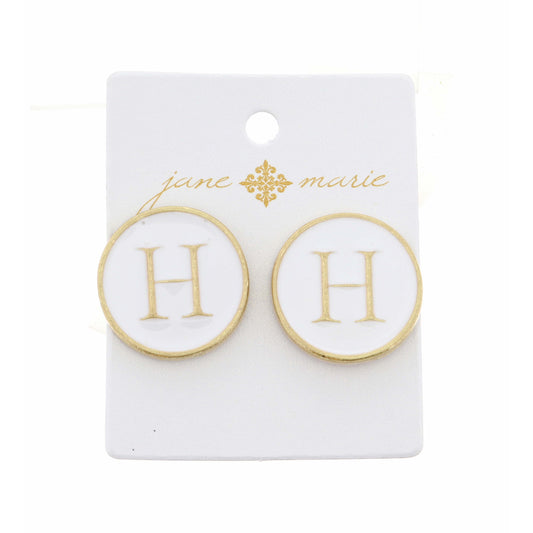 White Epoxy "H" Initial Earring