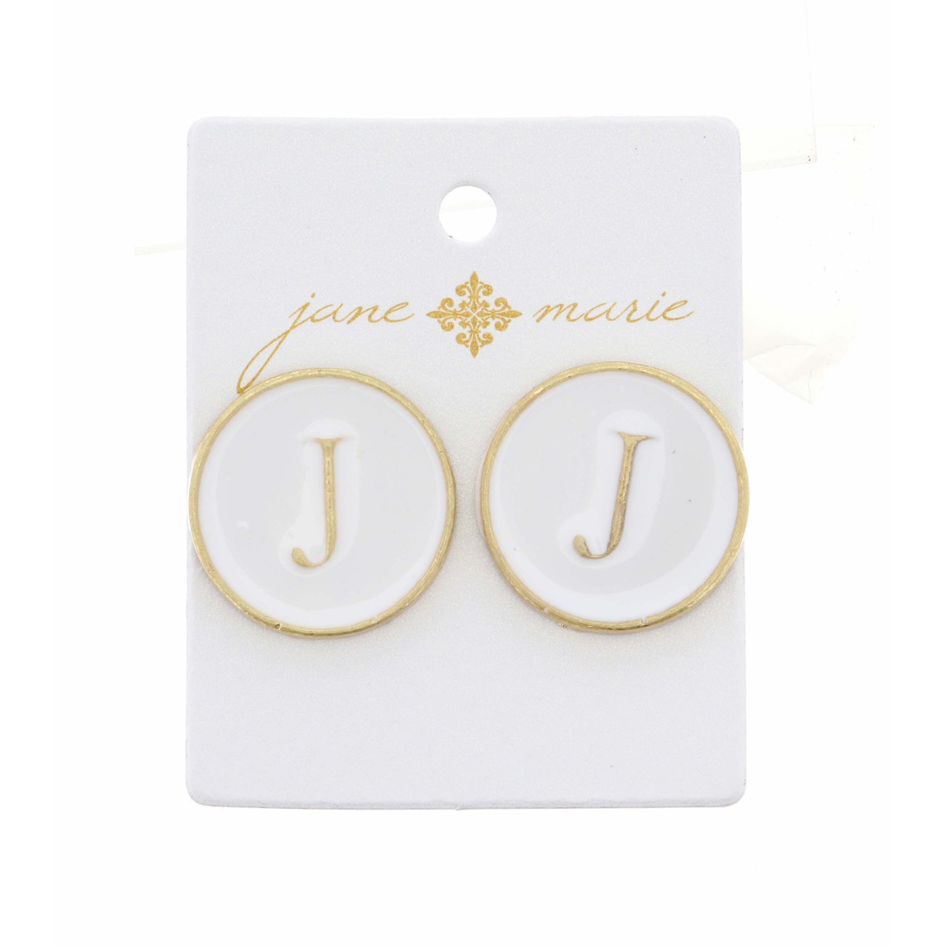 White Epoxy "J" Initial Earring