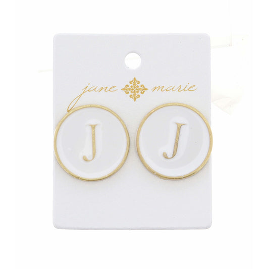 White Epoxy "J" Initial Earring