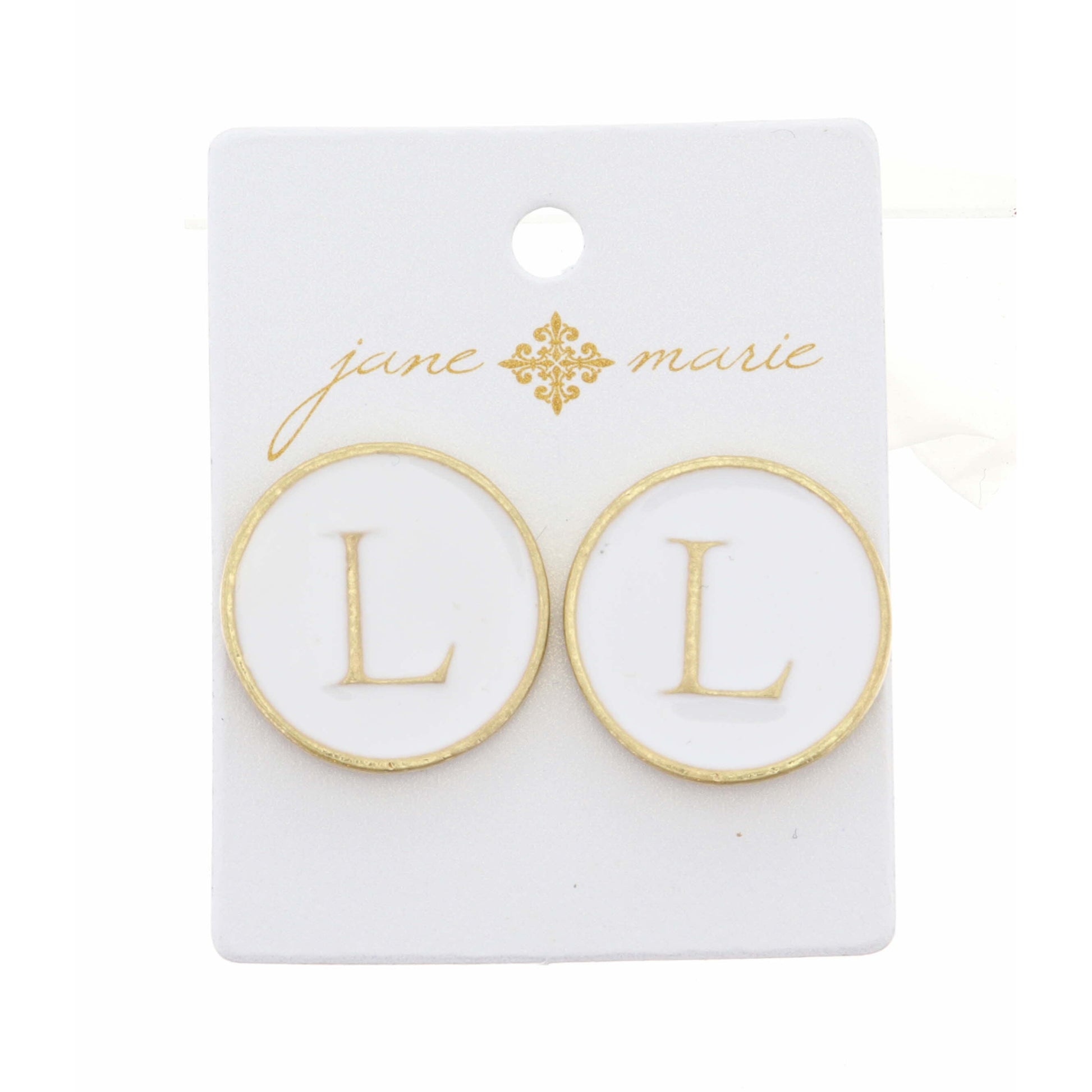 White Epoxy "L" Initial Earring