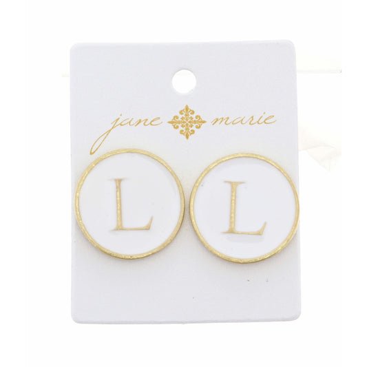 White Epoxy "L" Initial Earring