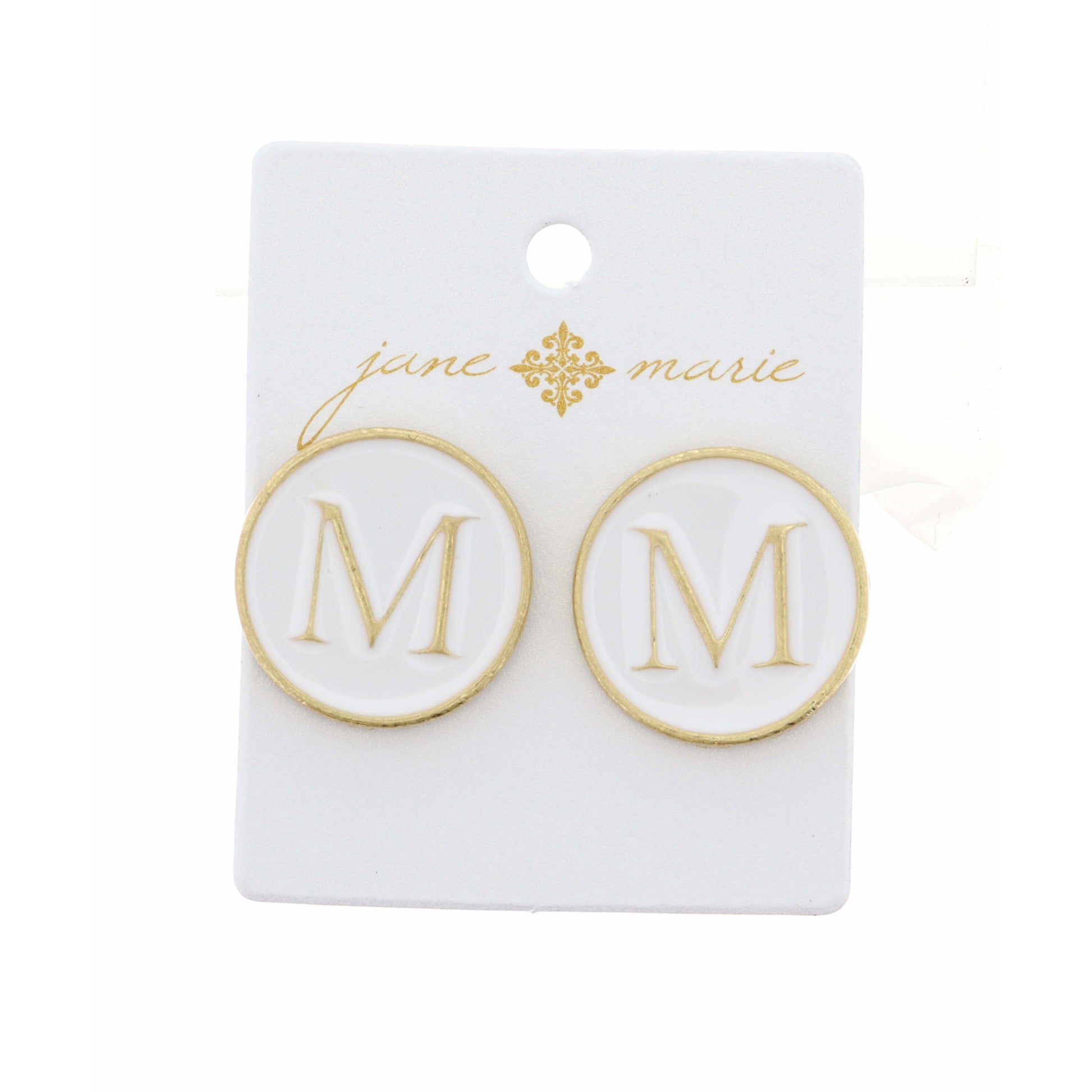 White Epoxy "M" Initial Earring