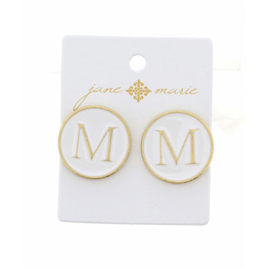 White Epoxy "M" Initial Earring