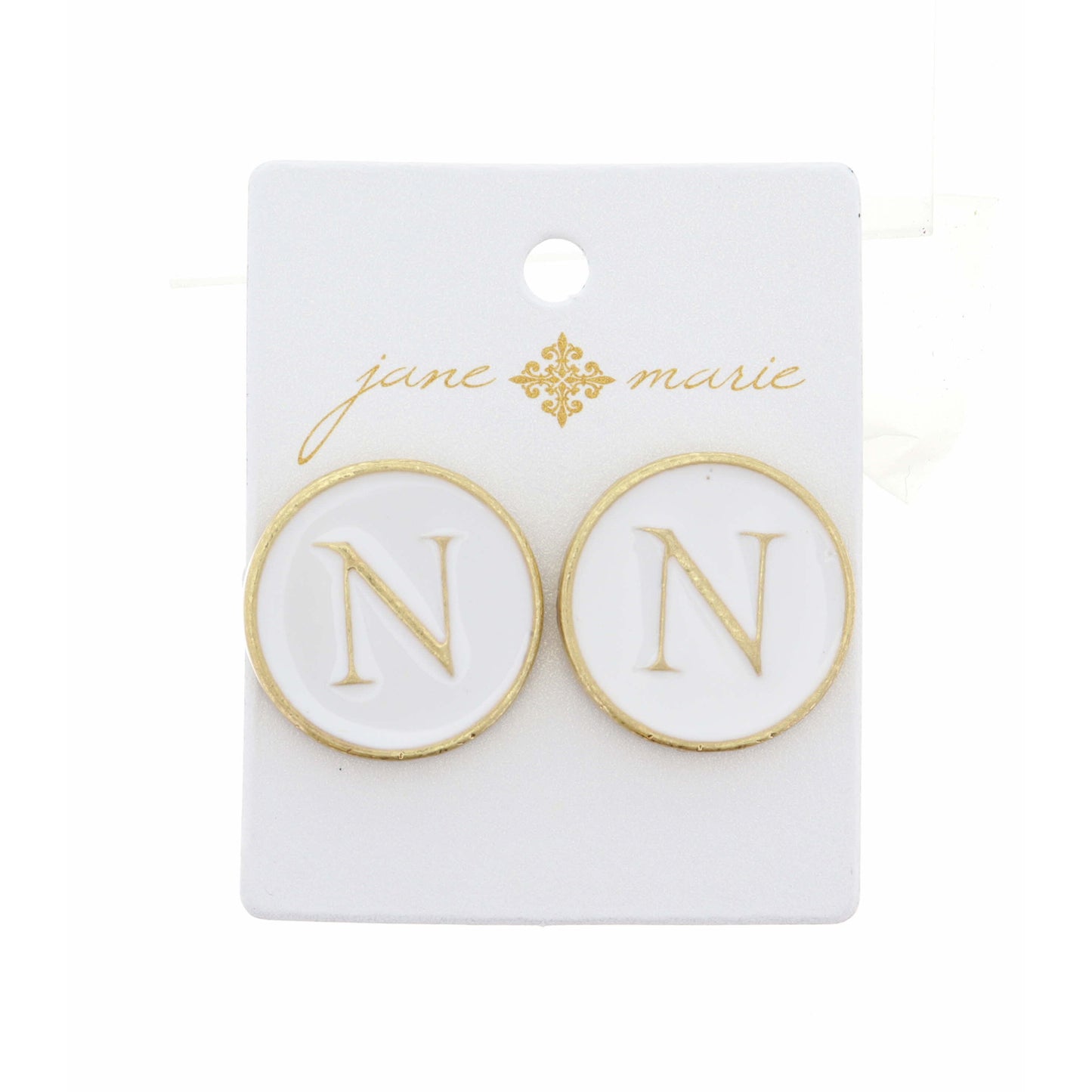 White Epoxy "N" Initial Earring
