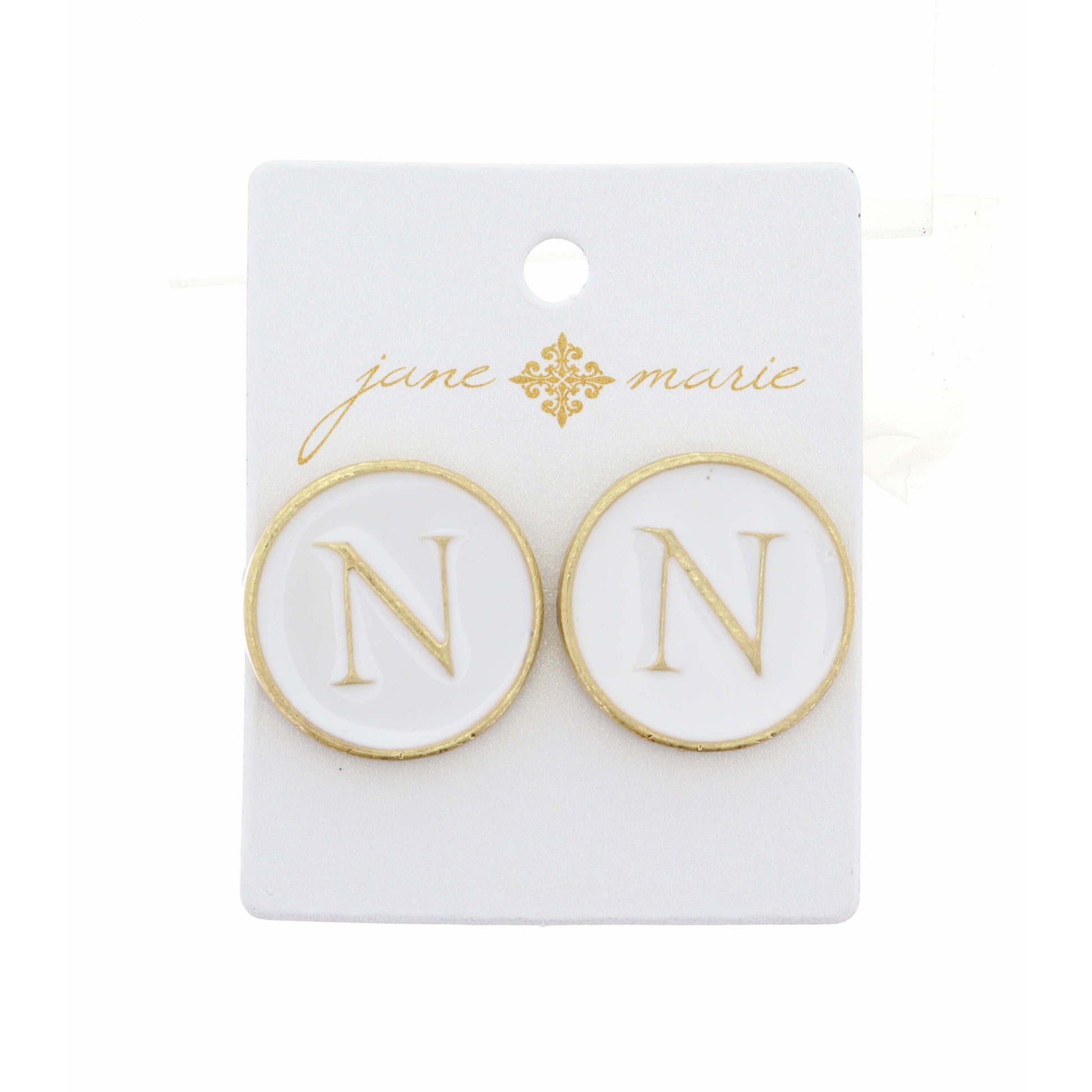 White Epoxy "N" Initial Earring
